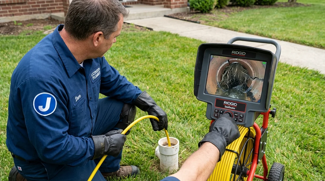 Sewer camera inspection being performed by Johns Plumbing LLC in Appalachia