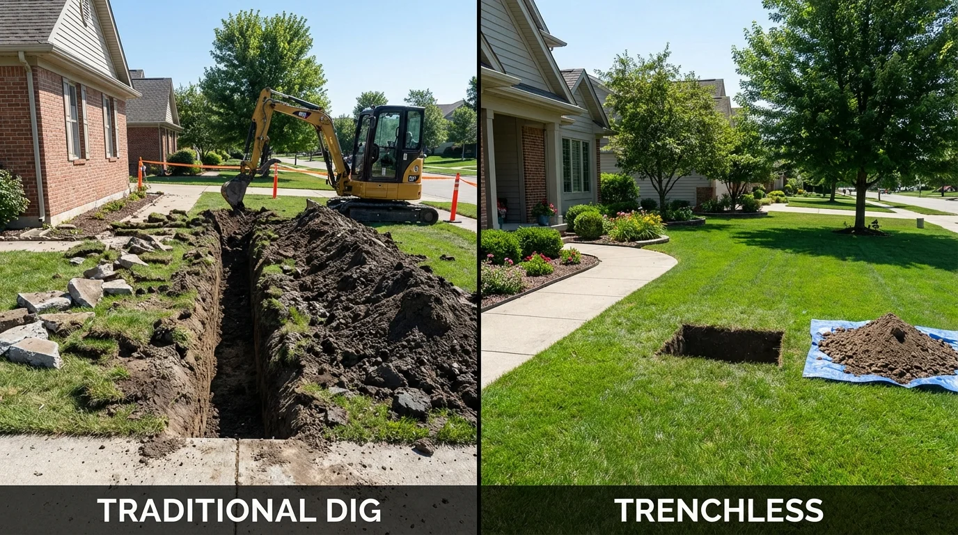 Trenchless sewer repair with minimal yard damage versus traditional excavation in Appalachia, VA